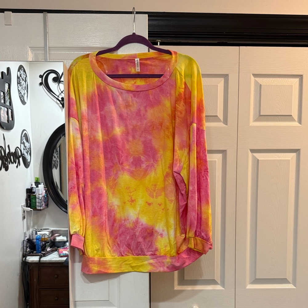 Emerald Pink and Yellow Tie-Dye Blouse